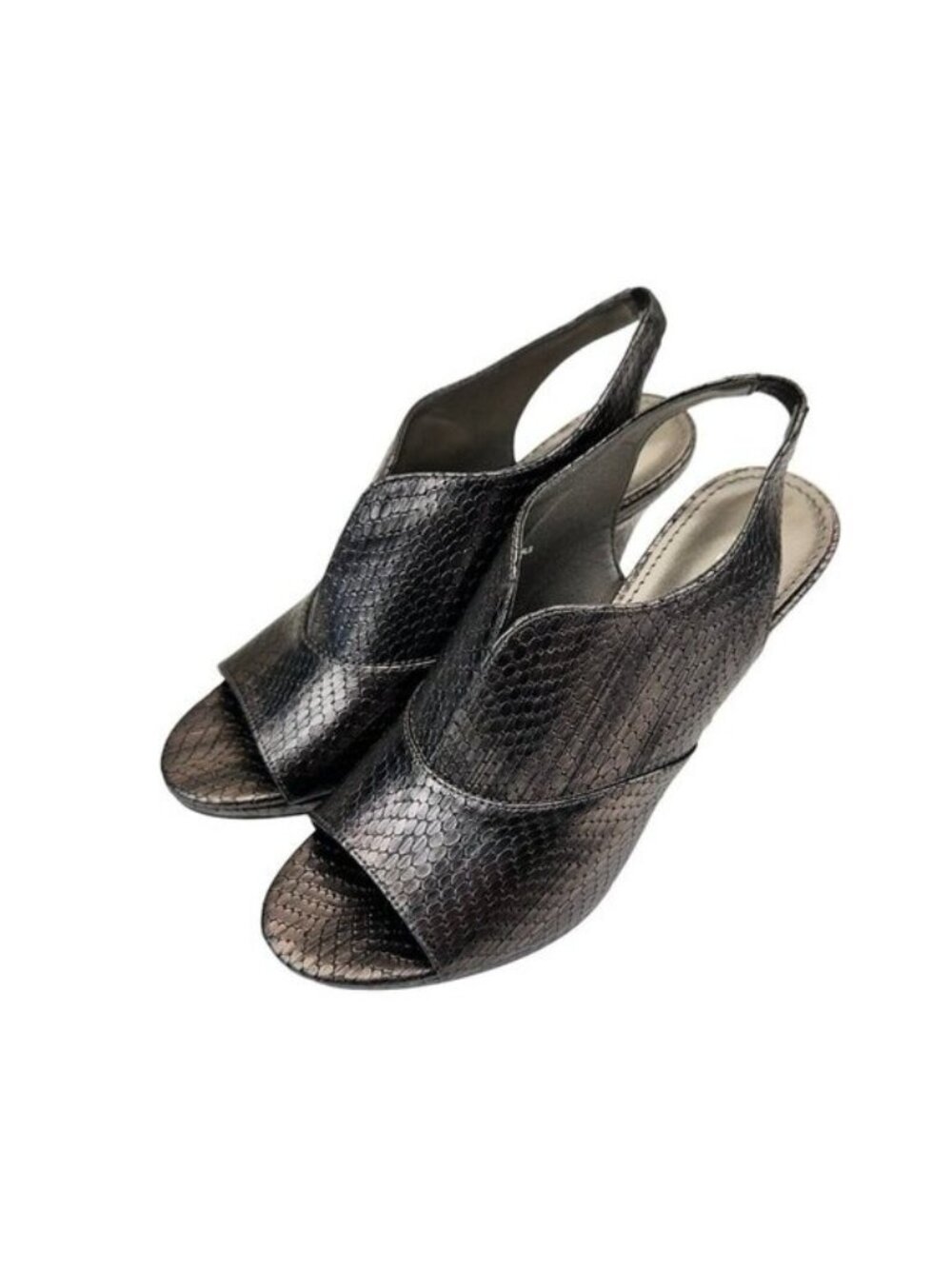 The Limited Women’s TADA Peep Toe Slingback Heels Size 6.5M Snake Gray Metallic